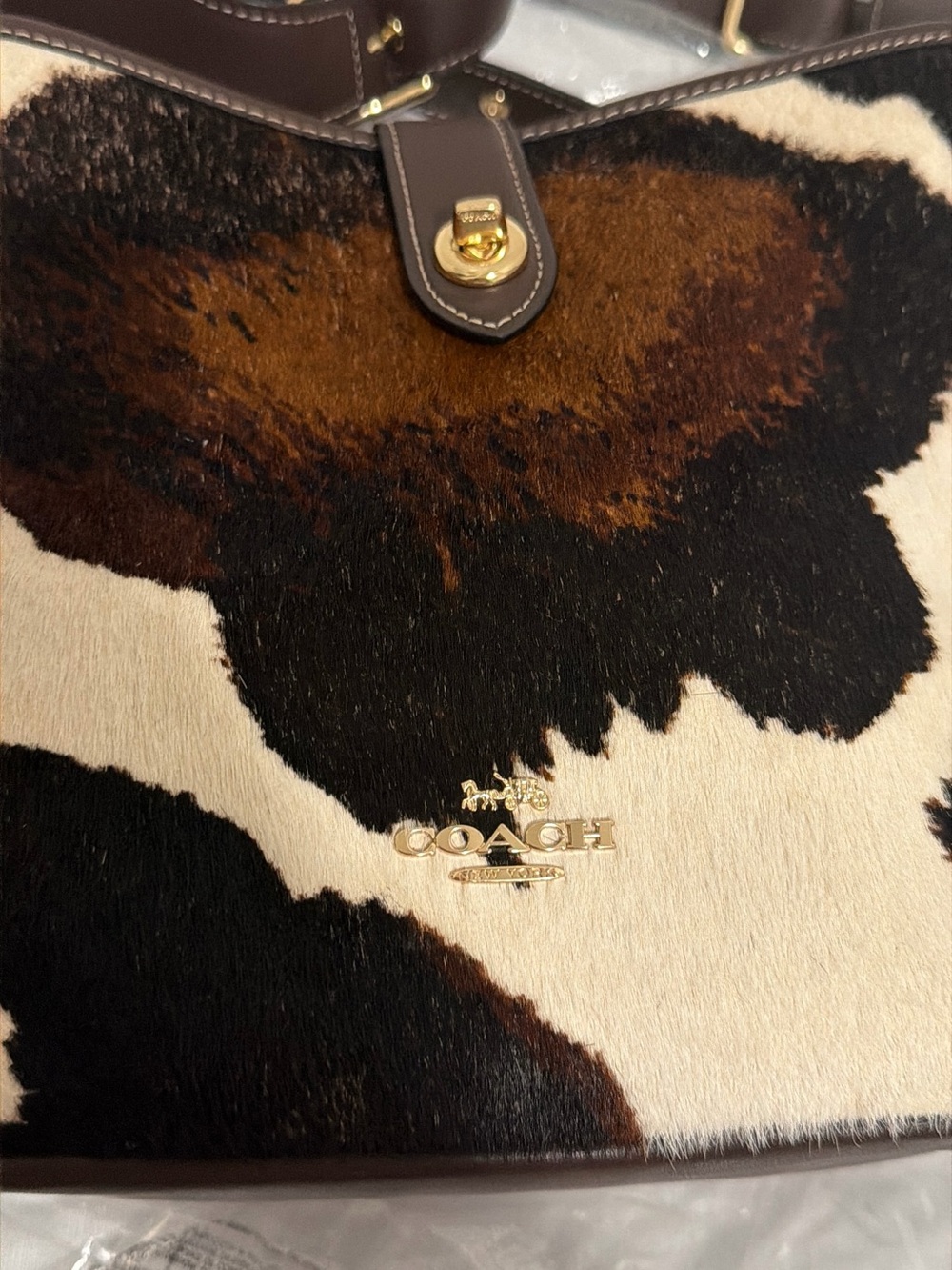 Coach Hadley Brown Black and White Cow Hair Leather Crossbody Bag - Picture 6 of 10